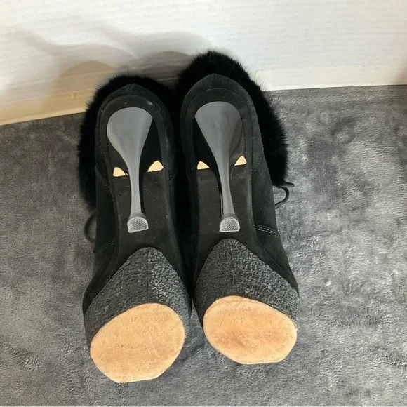 L.A.M.B Platform Suede Leather & Real Fur Booties Size 7.5 Gwen Stefani Booties